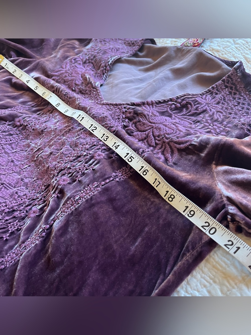 Johnny Was JWLA Velvet Embroidered Tunic Dress M Purple Silk Boho NWT - Picture 10 of 11